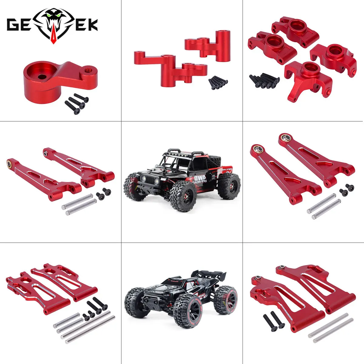 Robot Car Kit - ชุดอุปกรณ์อะลูมิเนียม CNC สำหรับแกนพวงมาลัย แขนสวิงหน้า-หลัง และแขนเซอร์โว สำหรับรถ